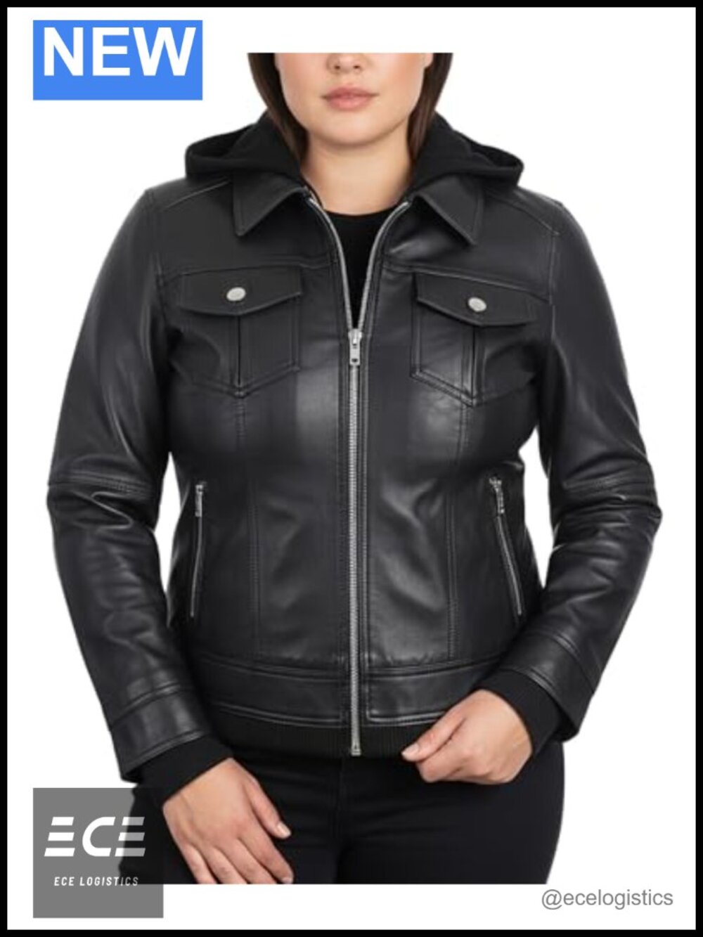 Lambskin Leather Jacket with Removable Hood Womens Moto Coat